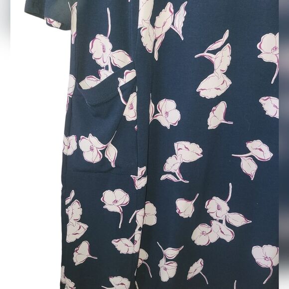 J. Jill Wearever Navy Pink Floral Jersey Knit 3/4 Sleeve Dress Small Petite - Picture 3 of 5